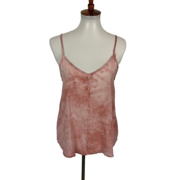 E M Small Pink Boho Button Down Sleeveless Camisole Tank Top Flowy Trendy - Picture 1 of 5